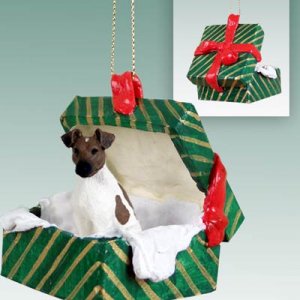 GGBD50A Fox Terrier, Brown & White Green Gift Box Ornament
