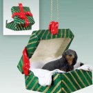GGBD60B Dachshund, Longhaired, Black Green Gift Box Ornament