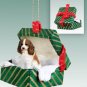 GGBD80A Cavalier King Charles, Brown & White Green Gift Box Ornament