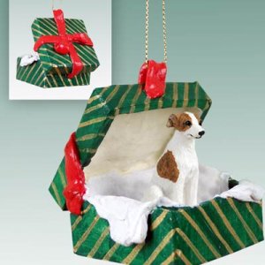 GGBD92B Whippet, Brindle & White Green Gift Box Ornament