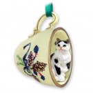 GTCC02 Shorthair Black & White Tabby Green Holiday Tea Cup Ornament