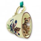 GTCC03 Shorthair Brown Tabby Green Holiday Tea Cup Ornament