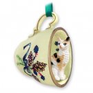 GTCC06 Cornish Rex Tortoise & White Green Holiday Tea Cup Ornament