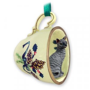 GTCC07 Cornish Rex Blue Green Holiday Tea Cup Ornament