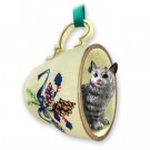GTCC16 Main Coon Silver Tabby Green Holiday Tea Cup Ornament