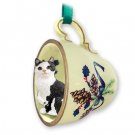 GTCC22 Manx Black & White Green Holiday Tea Cup Ornament