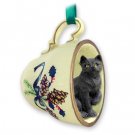 GTCC49 Shorthair Black Tabby Green Holiday Tea Cup Ornament