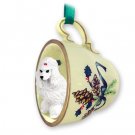 GTCD01A Poodle, White Green Holiday Tea Cup Ornament
