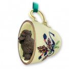GTCD01E Poodle, Chocolate Green Holiday Tea Cup Ornament