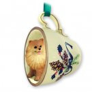 GTCD03A Pomeranian, Red Green Holiday Tea Cup Ornament