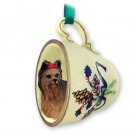 GTCD04 Yorkshire Terrier Green Holiday Tea Cup Ornament