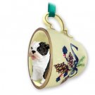GTCD05B Bulldog, Brindle Green Holiday Tea Cup Ornament