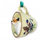 GTCD05C Bulldog, White Green Holiday Tea Cup Ornament