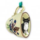 GTCD06A Chihuahua, Black & White Green Holiday Tea Cup Ornament