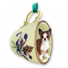 GTCD06C Chihuahua, Brindle & White Green Holiday Tea Cup Ornament