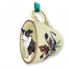 GTCD07B Bull Terrier, Brindle Green Holiday Tea Cup Ornament