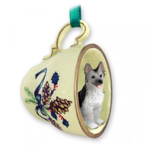 GTCD08B German Shepherd, Silver & Black Green Holiday Tea Cup Ornament