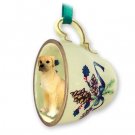 GTCD100B Great Dane, Fawn, Uncropped Green Holiday Tea Cup Ornament