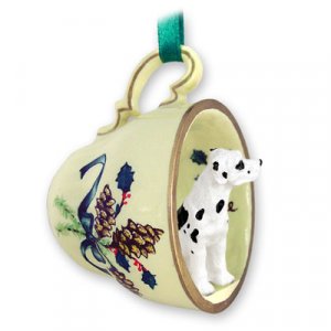 GTCD100C Great Dane, Harlequin, Uncropped Green Holiday Tea Cup Ornament