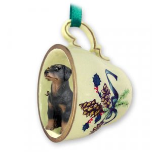 GTCD101A Doberman, Black, Uncropped Green Holiday Tea Cup Ornament
