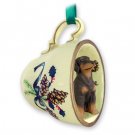 GTCD101B Doberman, Red, Uncropped Green Holiday Tea Cup Ornament