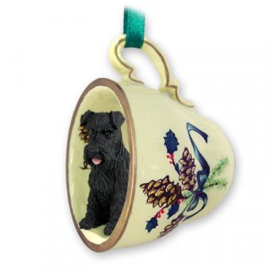 GTCD103A Schnauzer, Black, Uncropped  Green Holiday Tea Cup Ornament