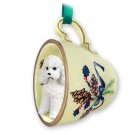 GTCD104A Poodle, White, Sport cut Green Holiday Tea Cup Ornament