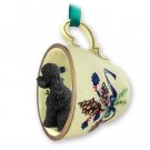 GTCD104D Poodle, Black, Sport cut Green Holiday Tea Cup Ornament