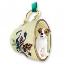 GTCD105A Jack Russell Terrier, Brown & White, Smooth Coat Green Holiday Tea Cup Ornament