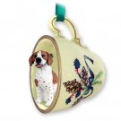 GTCD106A Pointer, Brown & White Green Holiday Tea Cup Ornament