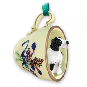 GTCD106B Pointer, Black & White Green Holiday Tea Cup Ornament