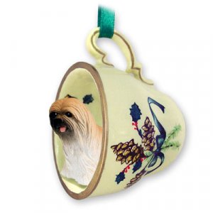 GTCD10B Lhasa Apso, Brown Green Holiday Tea Cup Ornament