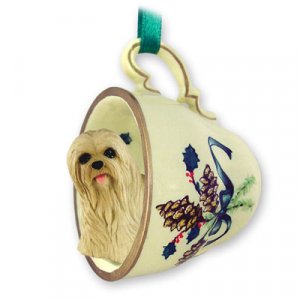 GTCD10C Lhasa Apso, Blonde Green Holiday Tea Cup Ornament