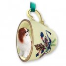 GTCD110B Japanese Chin, Brown & White Green Holiday Tea Cup Ornament