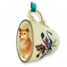 GTCD117 Finnish Spitz Green Holiday Tea Cup Ornament