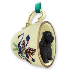 GTCD121B English Cocker Spaniel, Black Green Holiday Tea Cup Ornament