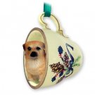 GTCD122 Tibetan Spaniel  Green Holiday Tea Cup Ornament