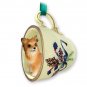 GTCD123 Chihuahua, Long Haired Green Holiday Tea Cup Ornament
