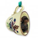 GTCD124 Wire Haired Dachshund Green Holiday Tea Cup Ornament