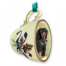 GTCD127 Black & Tan Coonhound Green Holiday Tea Cup Ornament