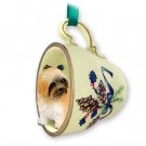 GTCD129B Lhasa Apso, Brown, Sport cut Green Holiday Tea Cup Ornament