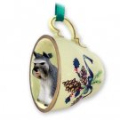 GTCD13B Schnauzer, Gray  Green Holiday Tea Cup Ornament