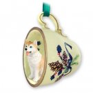 GTCD17C Husky, Red & White, Blue Eyes Green Holiday Tea Cup Ornament