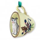 GTCD17D Husky, Gray & White, Brown Eyes Green Holiday Tea Cup Ornament