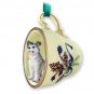 GTCD17D Husky, Gray & White, Brown Eyes Green Holiday Tea Cup Ornament