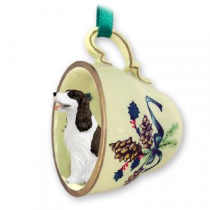 GTCD22A Springer Spaniel, Liver & White Green Holiday Tea Cup Ornament