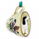 GTCD22B Springer Spaniel, Black & White  Green Holiday Tea Cup Ornament