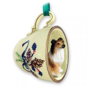 GTCD23A Collie, Sable Green Holiday Tea Cup Ornament