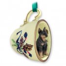 GTCD25A Doberman, Black Green Holiday Tea Cup Ornament