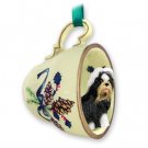 GTCD26D Shih Tzu, Black & White Green Holiday Tea Cup Ornament